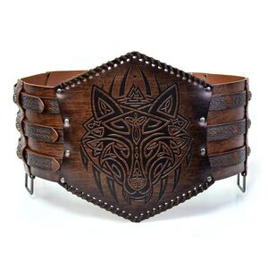 4573 Medieval Viking Wide Belts Leather Waist Armor Renaissance Embossed Belts